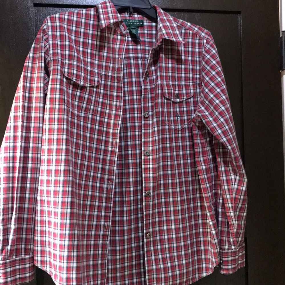 Ralph Lauren Button Up Plaid Top. Excellent Cond.